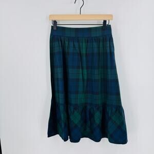 J. Crew Green and Blue Plaid Midi Skirt